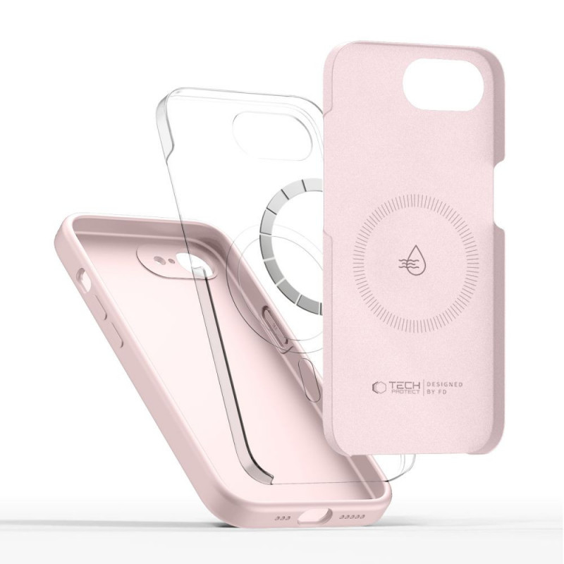 Capa Tech-Protect Silicone MagSafe para Apple iPhone 16e / 17e, rosa pérola