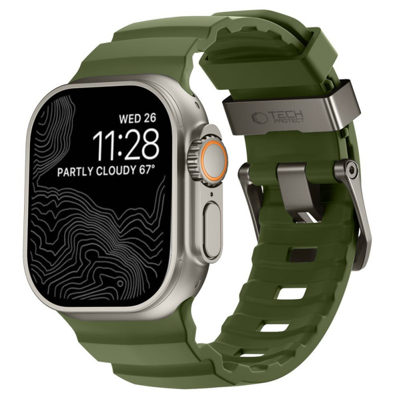 Pulseira Tech-Protect Motion para Apple Watch 8 / 9 / 10 / 11 / 12 / SE / Ultra 44/45/46/49 mm, verde tático