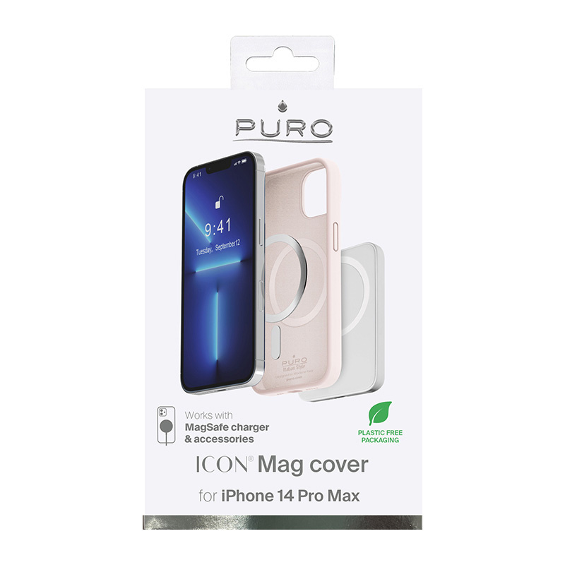 Capa de silicone MagSafe Puro ICON MAG para Apple iPhone 14 Pro Max, rosa empoeirado