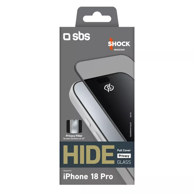 Película de privacidade Hide Full Cover para iPhone 18 Pro, 0,33 mm SBS