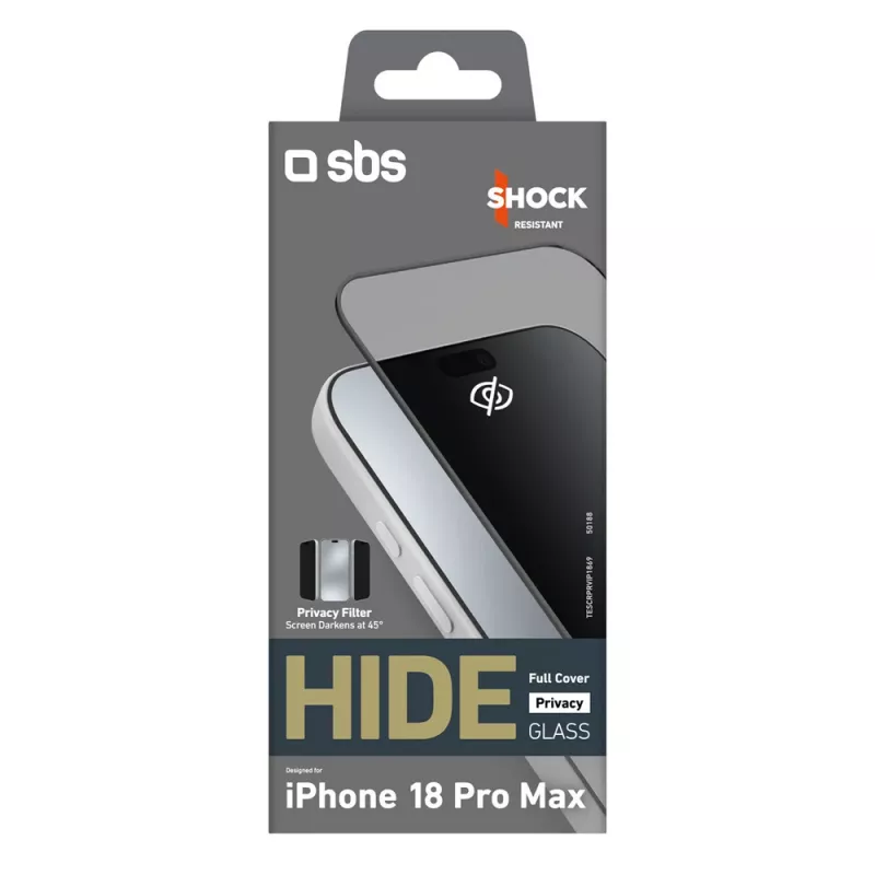 Película de Privacidade Hide Full Cover SBS para iPhone 18 Pro Max, 0,33 mm