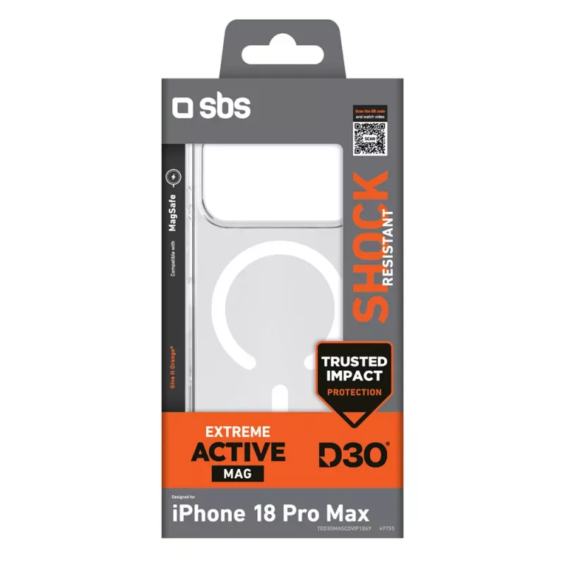 Capa SBS D3O Active para iPhone 18 Pro Max / 17 Pro Max, compatível com MagSafe, transparente