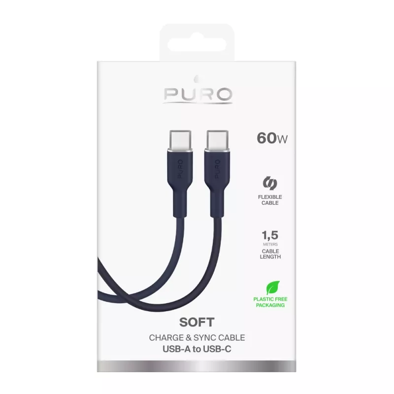 Cabo USB-C para USB-C Puro Icon 60W 1,5 m, azul-marinho