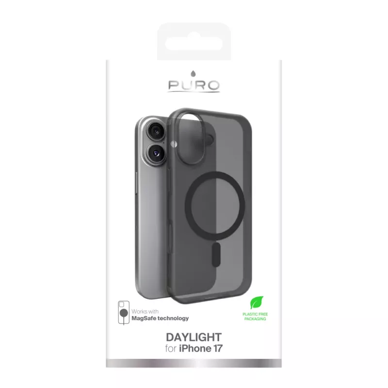 Capa de silicone compatível com MagSafe Puro Daylight para iPhone 17, preto translúcido