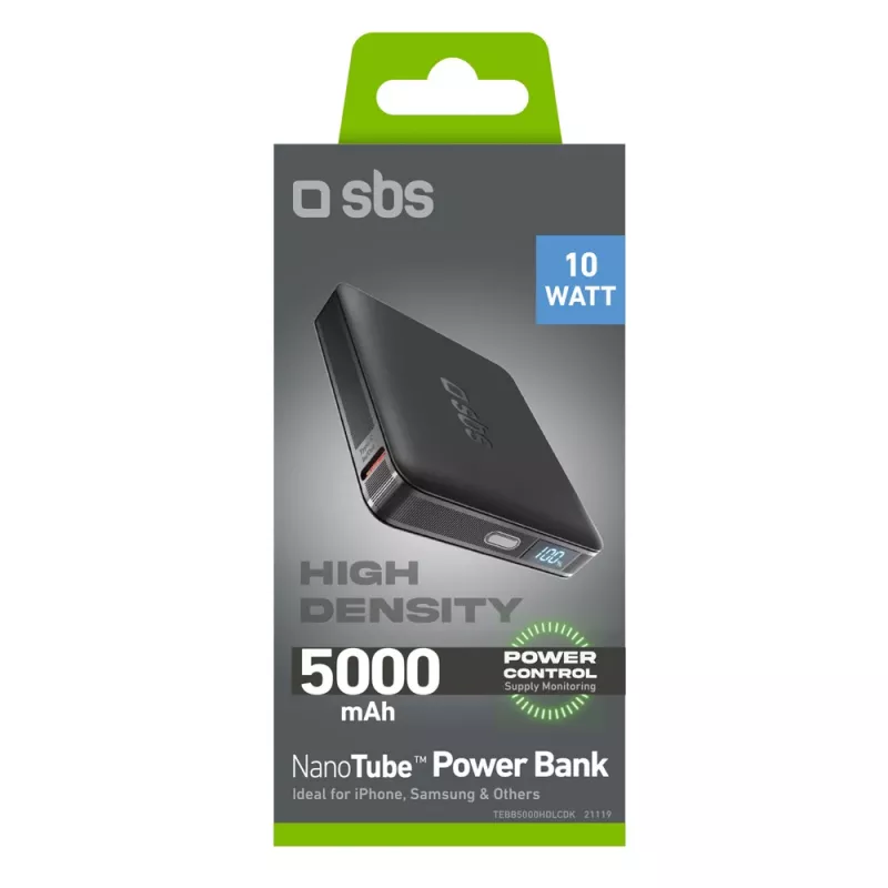Power bank SBS HD 10W 5000mAh USB-C com ecrã LCD, preto