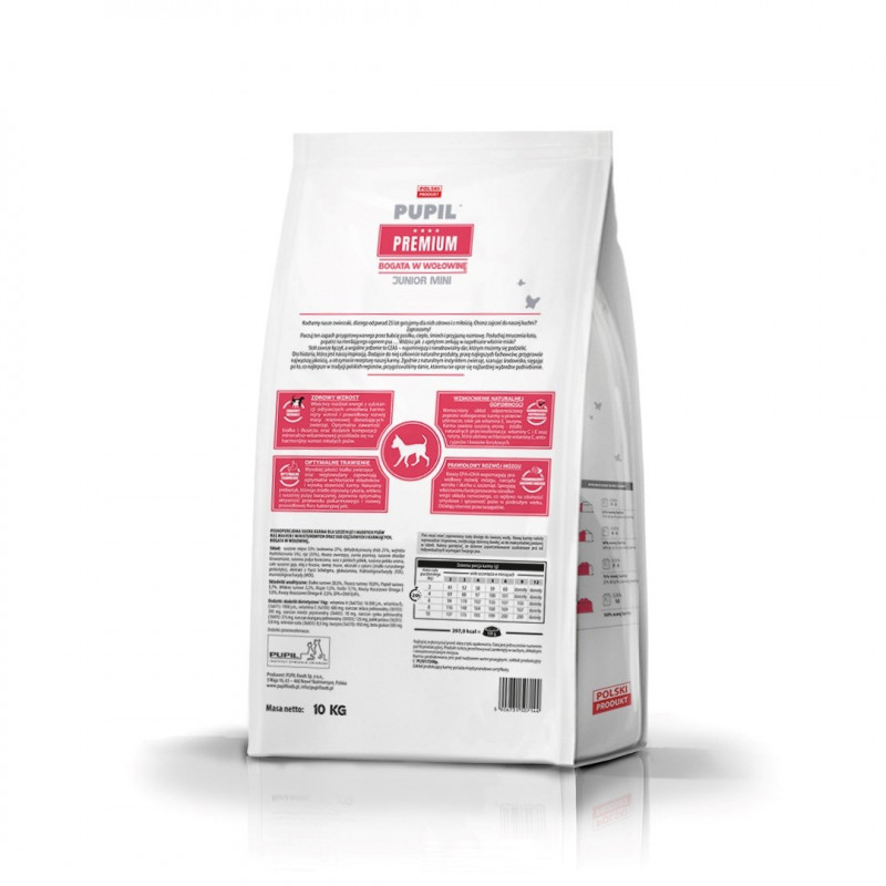 PUPIL Alimento Seco Premium Junior Mini Rico em Carne de Vaca para Cães, 10 kg