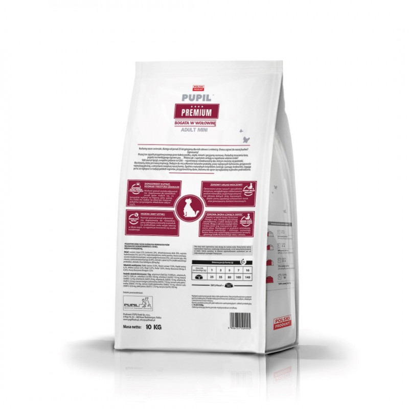 PUPIL Premium Mini Rich in Beef, alimentação seca para cães, 10 kg
