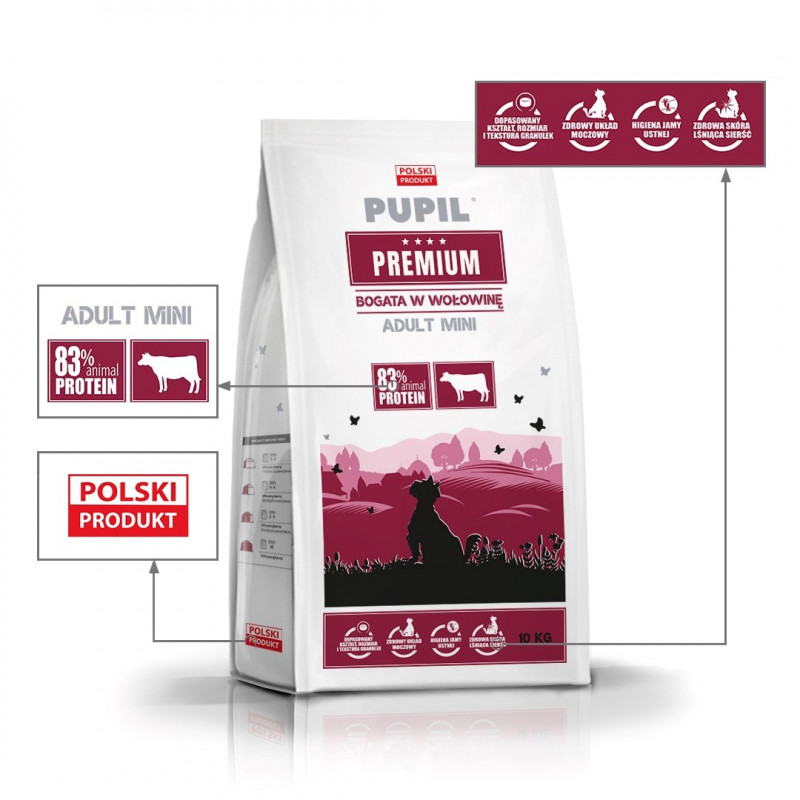 PUPIL Premium Mini Rich in Beef, alimentação seca para cães, 10 kg