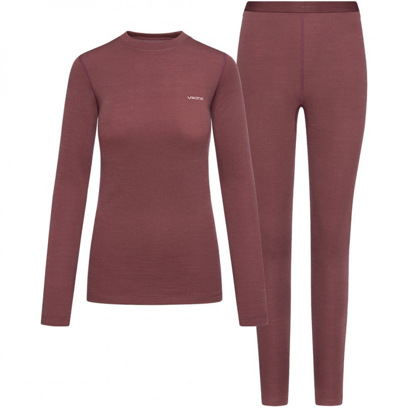 Conjunto de primeira camada para mulher Viking Meriboo Lady Set Merino, rosa, M