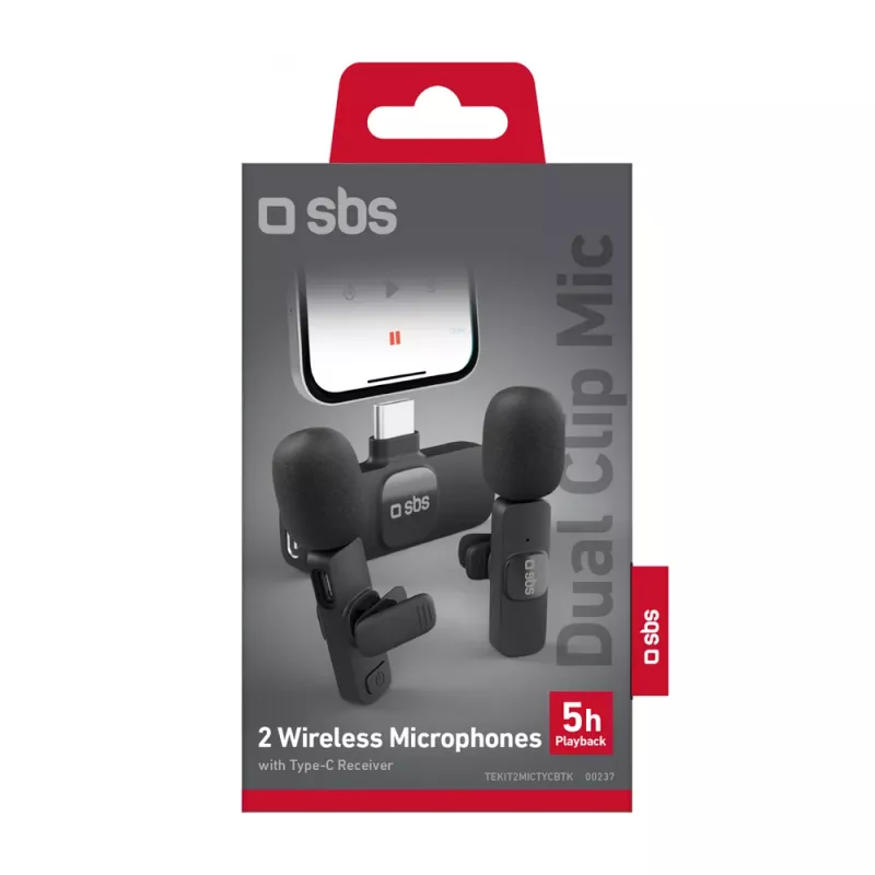 Microfones de lapela SBS com recetor USB-C (2 un.), pretos