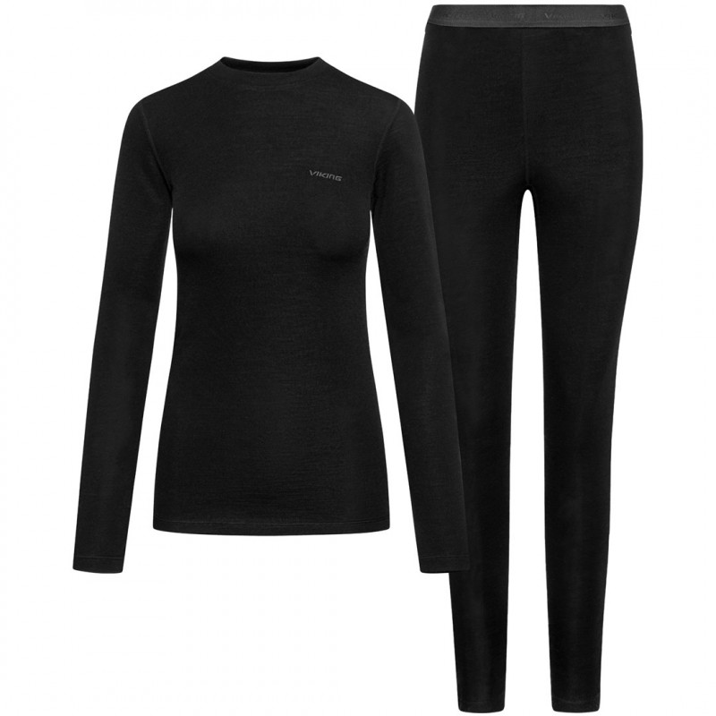 Conjunto de camada base para mulher Viking Meriboo Lady Set Merino, preto, M
