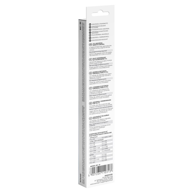 Comando universal/substituto Savio RC-31 para TV TCL – SMART TV