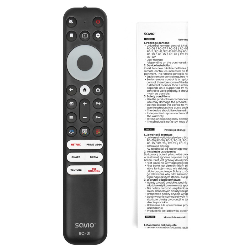 Comando universal/substituto Savio RC-31 para TV TCL – SMART TV