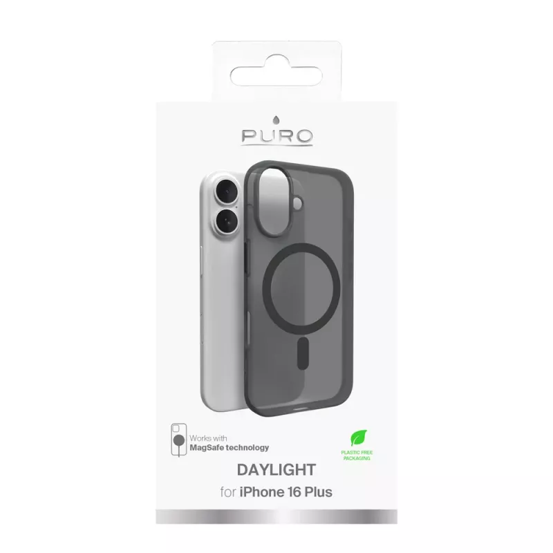 Capa de silicone MagSafe Puro Daylight para iPhone 16 Plus, preta
