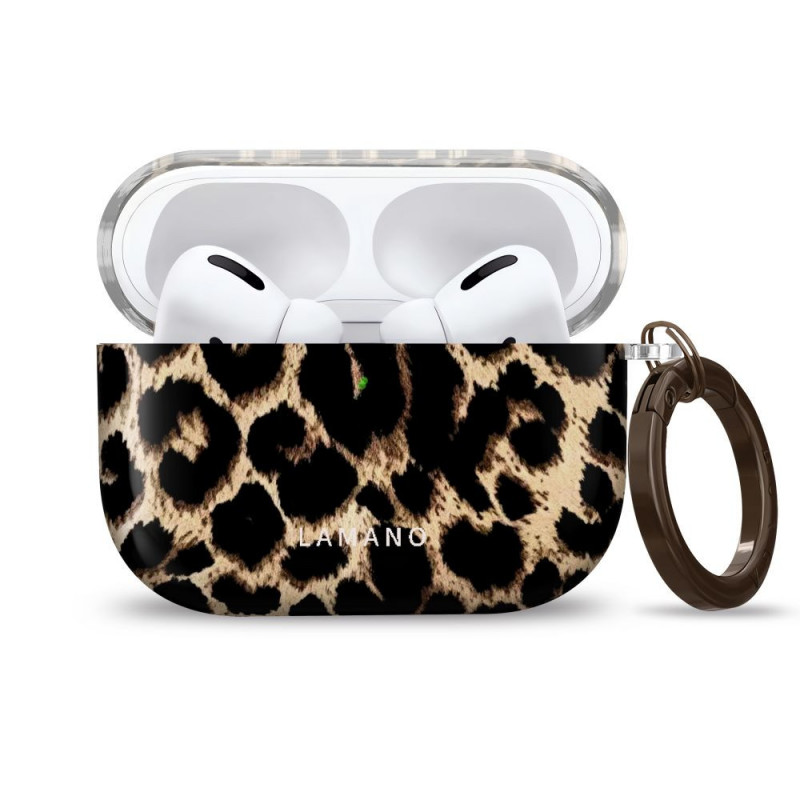 Capa Tech-Protect Lamano para Apple AirPods Pro 3 com mosquetão, Exotic Touch (preto e castanho)