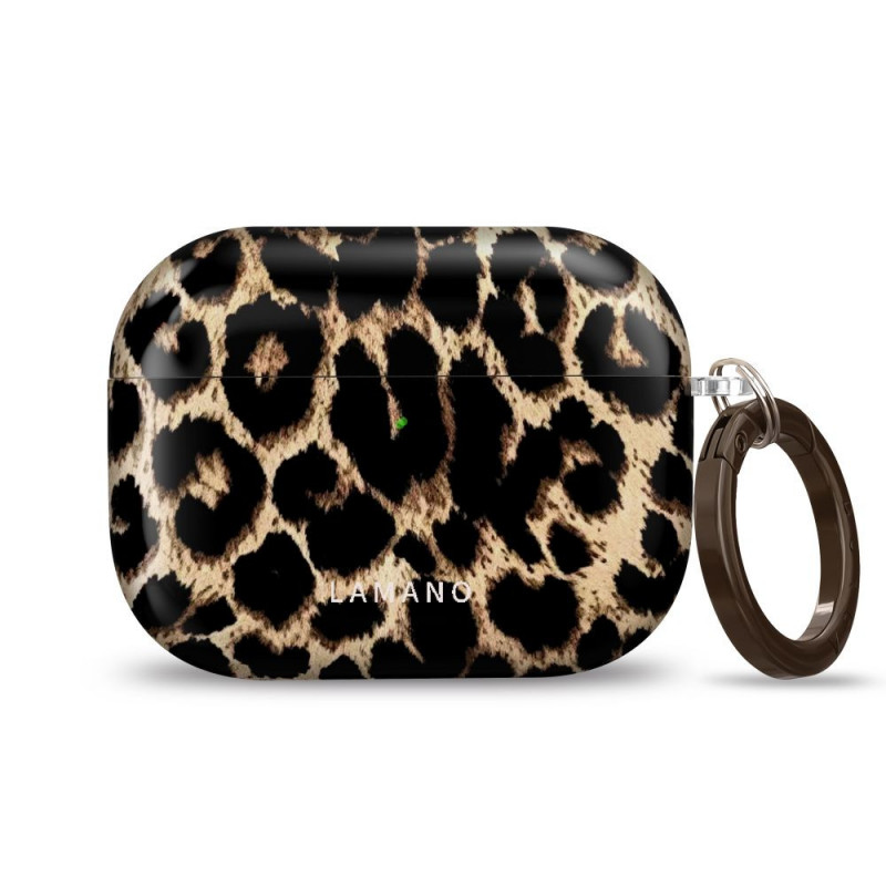 Capa Tech-Protect Lamano para Apple AirPods Pro 3 com mosquetão, Exotic Touch (preto e castanho)