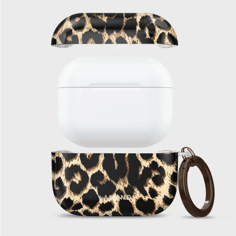 Capa Tech-Protect Lamano para Apple AirPods Pro 3 com mosquetão, Exotic Touch (preto e castanho)