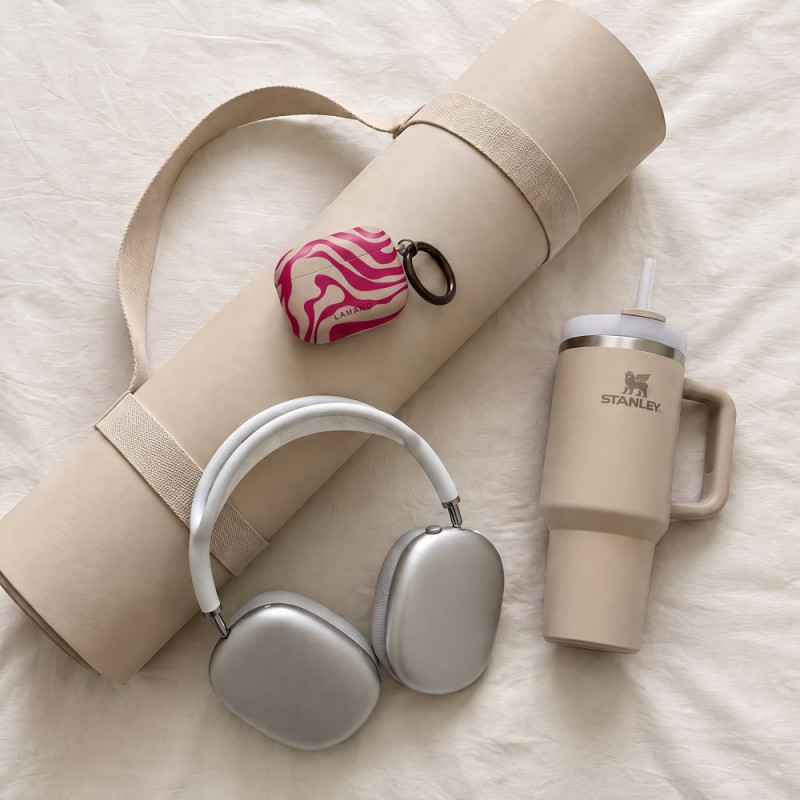 Capa Tech-Protect Lamano para Apple AirPods Pro 3 com mosquetão, Flamingo Bloom (cor-de-rosa e bege)