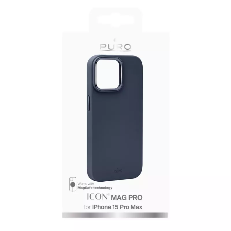 Capa de silicone MagSafe Puro Icon Mag Pro para Apple iPhone 15 Pro Max, azul-escuro