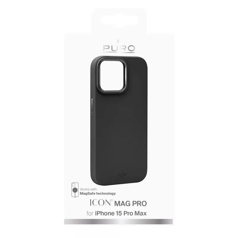 Capa de silicone MagSafe Puro Icon Mag Pro para Apple iPhone 15 Pro Max, preta
