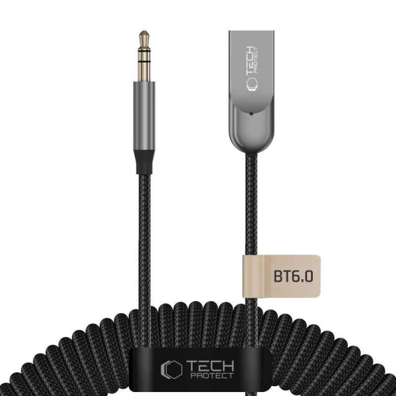 Adaptador de áudio Tech-Protect Ultraboost AU04 Bluetooth 6.0 com AUX 3,5 mm, cinzento