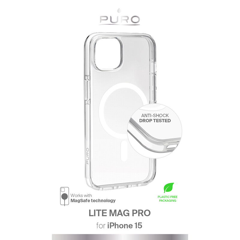 Capa MagSafe Puro LITEMAG PRO para Apple iPhone 15, Transparente