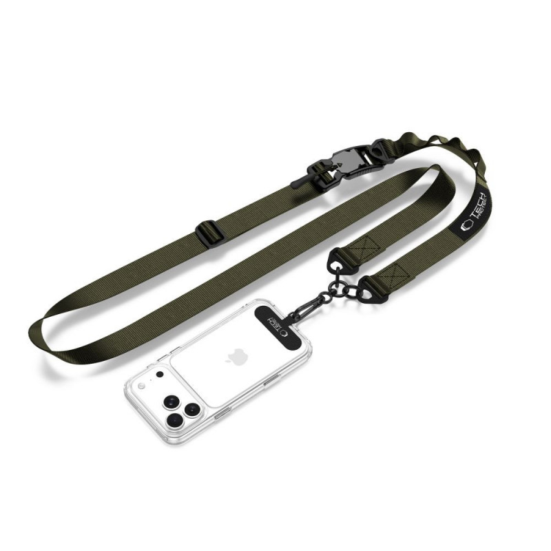 Tech-Protect Correia de telemóvel crossbody C9S Rope, nylon, 91–140 cm, verde militar