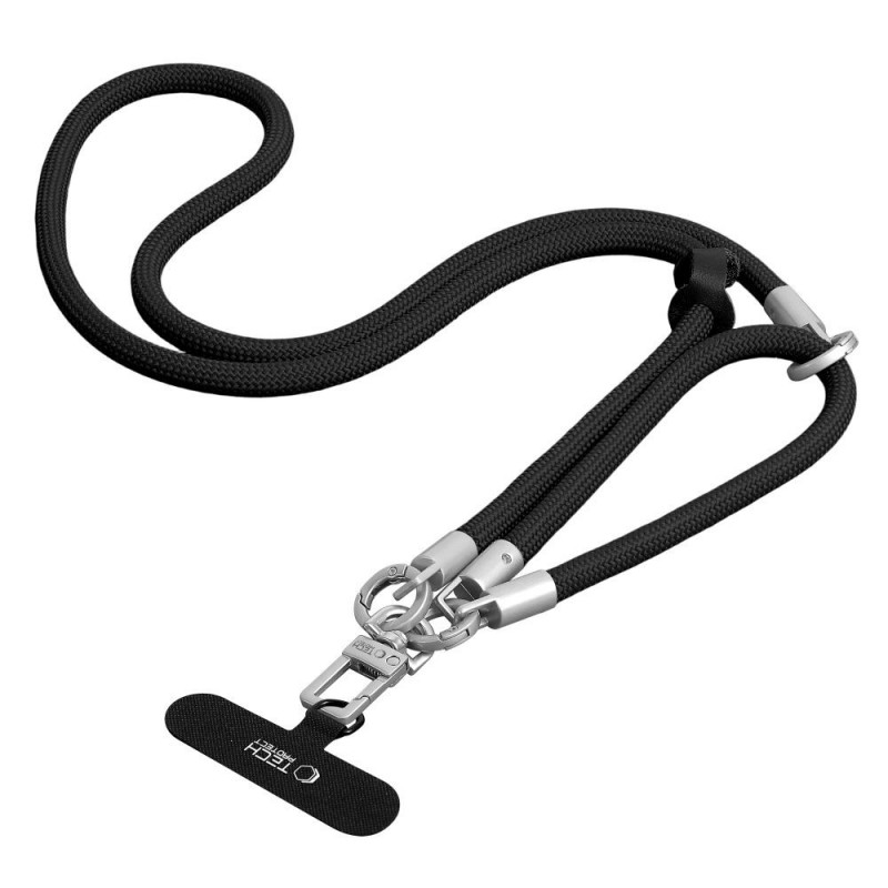 Conjunto de alças para telemóvel Tech-Protect C10S Rope Crossbody e de pulso, preto/titânio