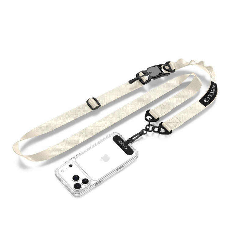Correia de telemóvel crossbody Tech-Protect C9S Rope, nylon, 91–140 cm, bege-deserto