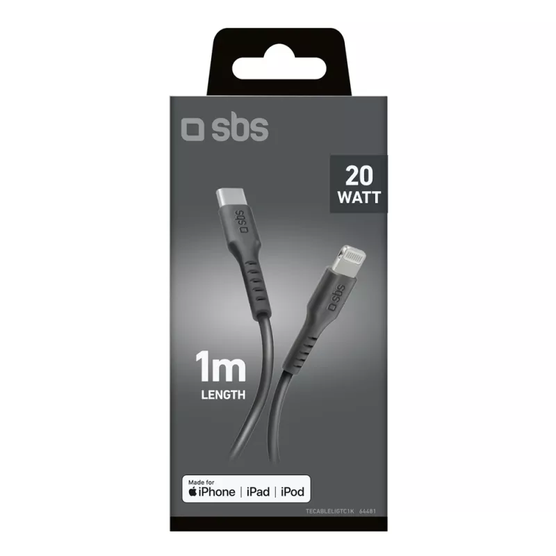 SBS TECABLELIGTC1K Cabo USB-C para Lightning, 1 m, Preto