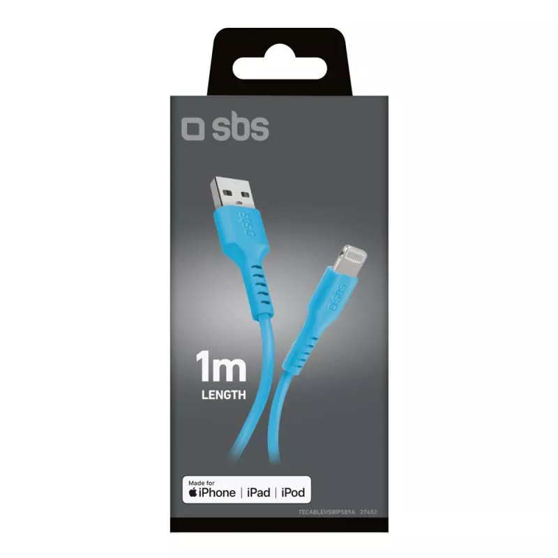 SBS TECABLEUSBIP589A Cabo USB-A para Lightning, 1 m, Azul