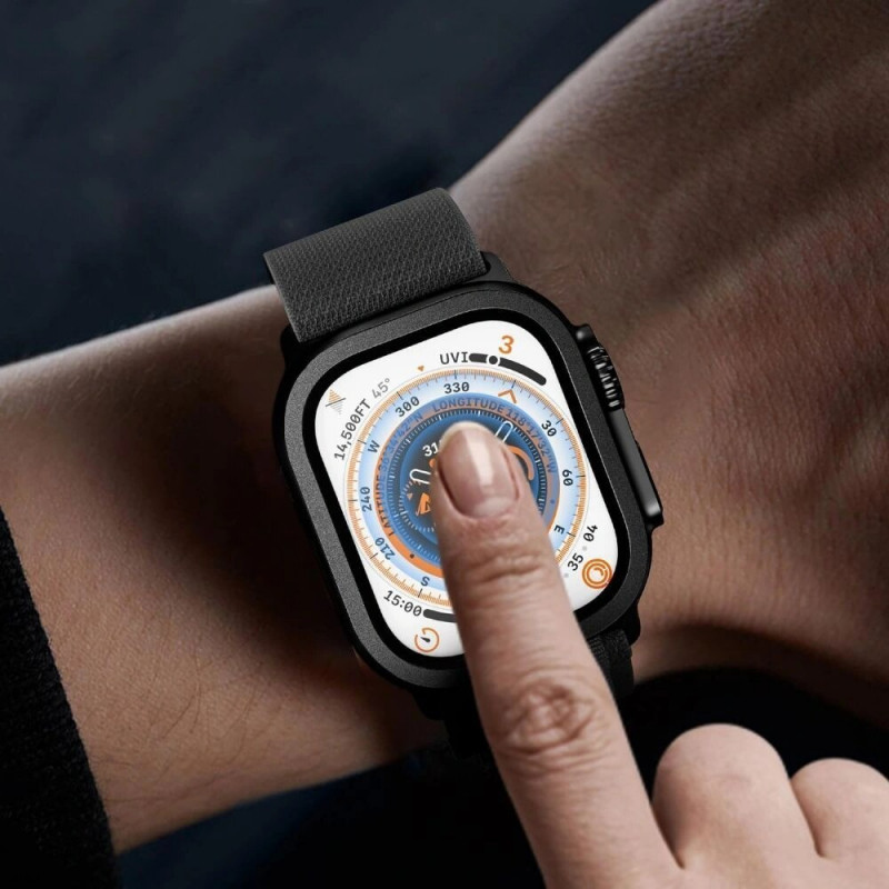 Tech-Protect Glass Ring Vidro Temperado para Apple Watch Ultra 49 mm, Prateado e Preto (2 un.)