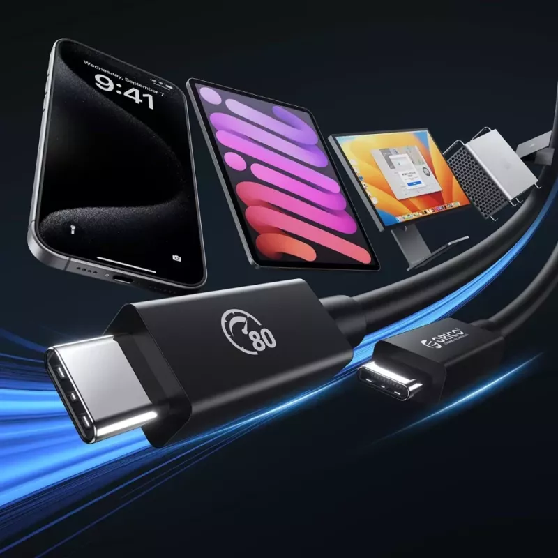 Cabo USB4 Orico TBZ5-10-BK compatível com Thunderbolt 5, 80Gbps, 240W, USB-C para USB-C, 1 m, preto