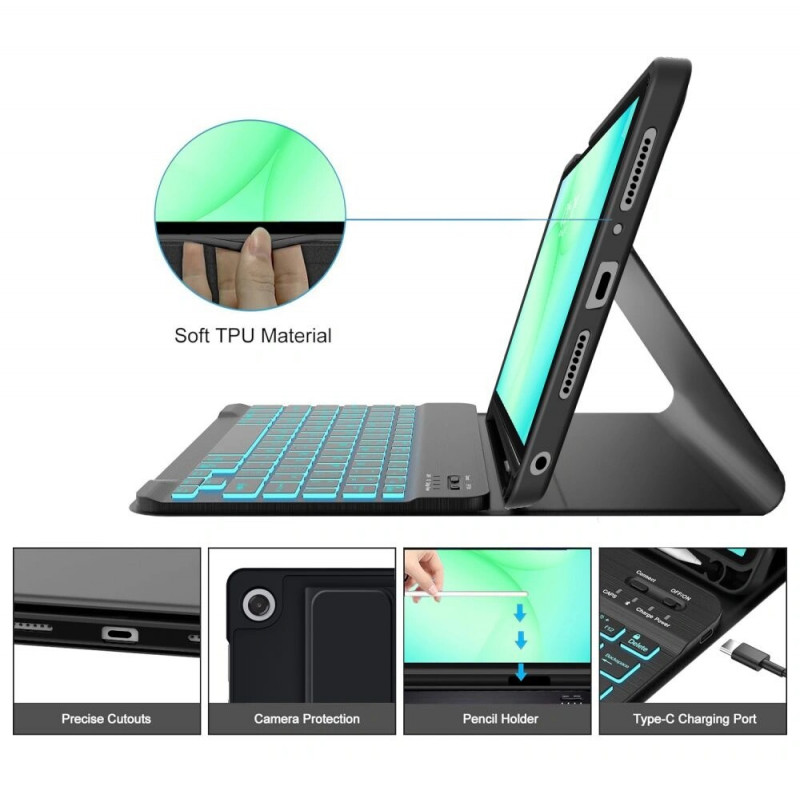 Capa com teclado Tech-Protect SmartCase Pen + Keyboard para Samsung Galaxy Tab A9+ / A11+ 11.0 (X210 / X215 / X216 / X230 / X235 / X236), preta
