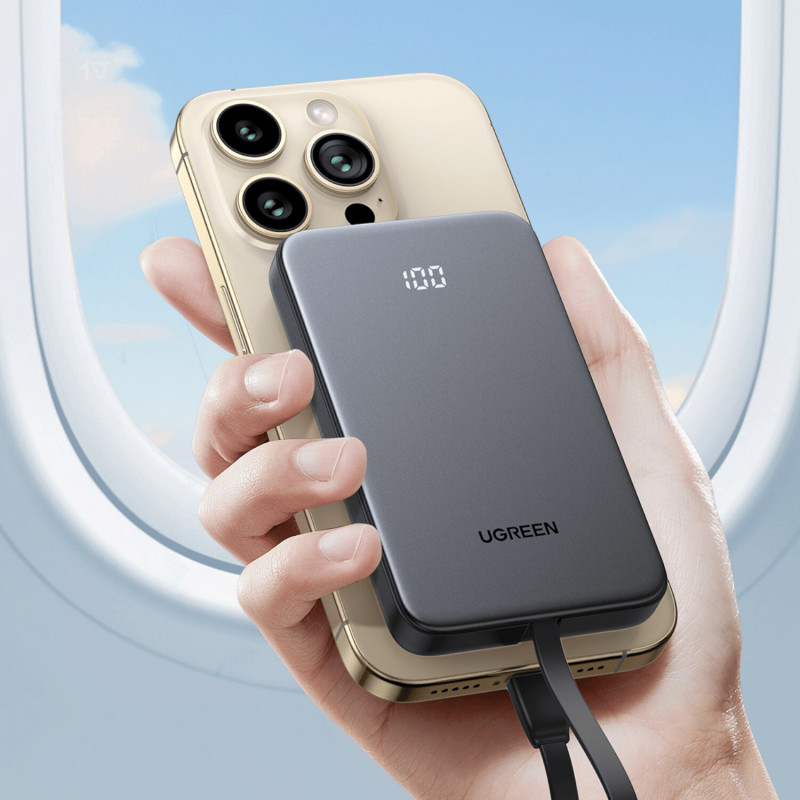 UGREEN PB526 10000mAh 20W Power Bank com cabo USB-C integrado