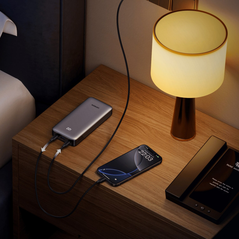 UGREEN PB532 20000mAh 30W carregamento rápido bidirecional power bank, 2x USB-C, USB-A, cinzento