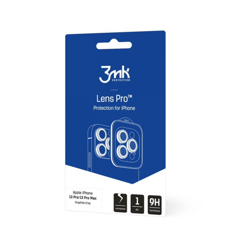 Protetor de lentes de câmara em vidro 3MK Lens Protection Pro para Apple iPhone 13 Pro / 13 Pro Max, cinzento grafite