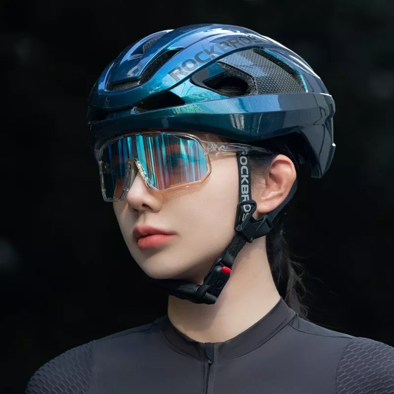 Capacete de bicicleta em fibra de carbono Rockbros LK-15 tamanho L (58-62cm), azul camaleão