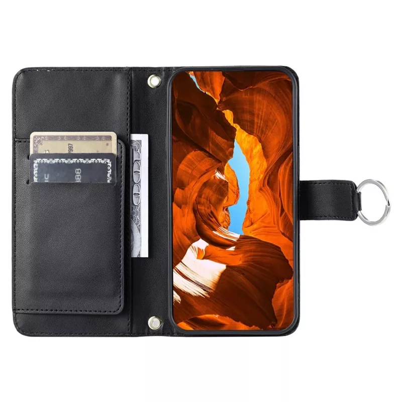 Capa carteira Hurtel para Samsung Galaxy A37 5G em pele PU com suporte e alça de ombro, preta