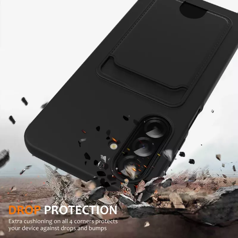 Capa TPU Hurtel para Samsung Galaxy A37 5G com porta-cartões e cordão para o corpo, preta