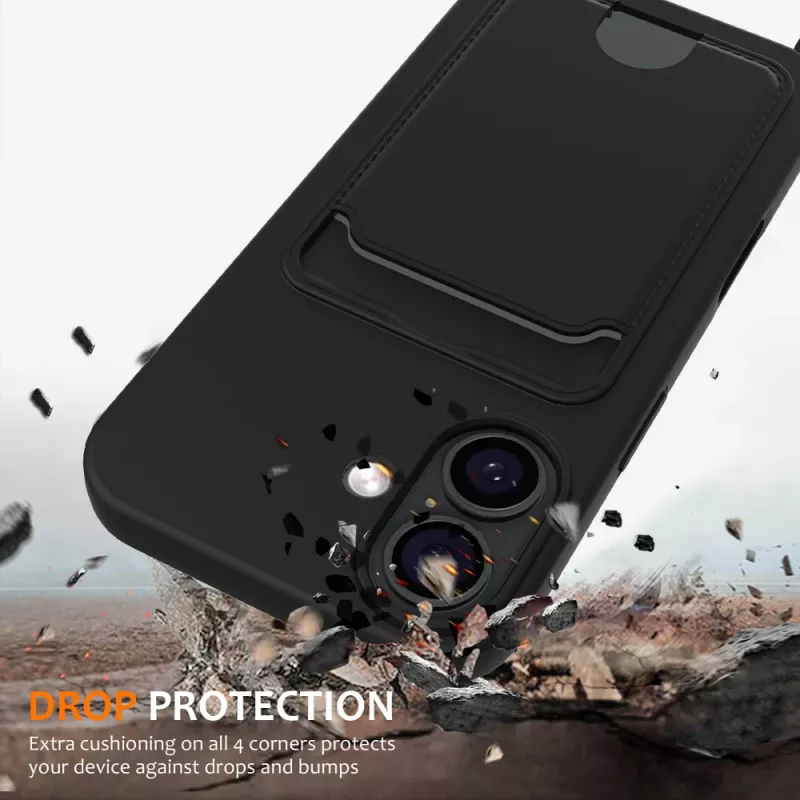 Marka Niezdefiniowana Capa TPU para iPhone 17 com porta-cartões e cordão crossbody, preta