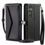 Capa carteira Hurtel para Samsung Galaxy A56 5G em pele sintética PU com função de suporte e alças, preta