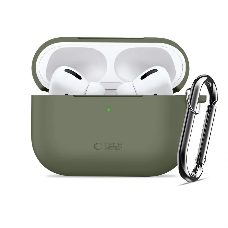 Capa Silicone Hook Tech-Protect para Apple AirPods Pro 3, verde-oliva