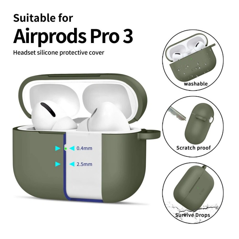 Capa Silicone Hook Tech-Protect para Apple AirPods Pro 3, verde-oliva