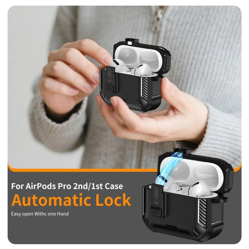 Capa Tech-Protect Carbonox MagSafe para Apple AirPods Pro 3, THP4731, preta