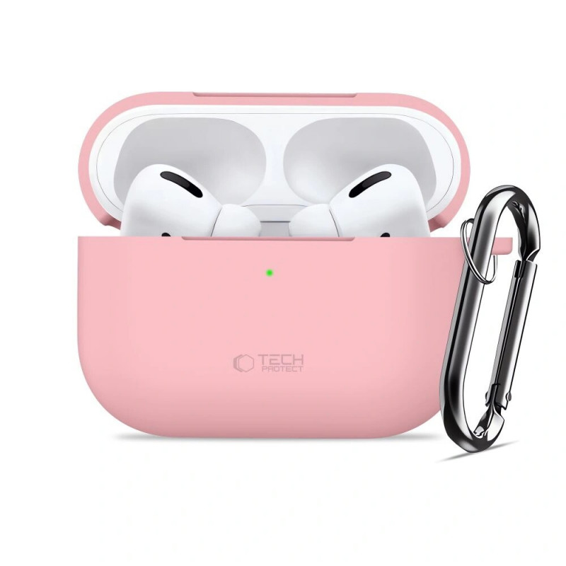 Capa com gancho em silicone Tech-Protect para Apple AirPods Pro 3 rosa