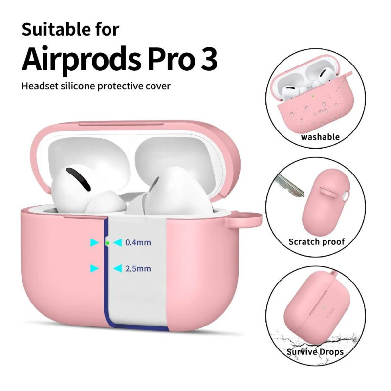 Capa com gancho em silicone Tech-Protect para Apple AirPods Pro 3 rosa