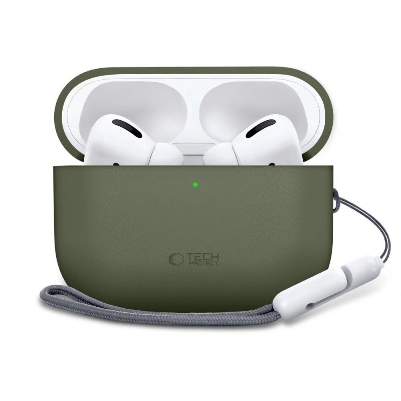 Capa de silicone Tech-Protect para Apple AirPods Pro 3 verde-oliva