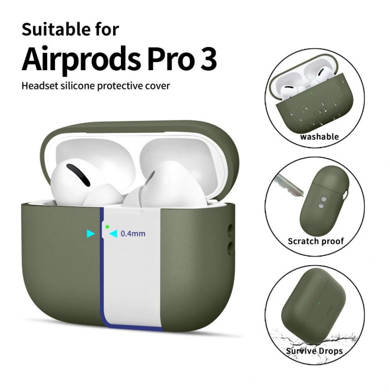Capa de silicone Tech-Protect para Apple AirPods Pro 3 verde-oliva