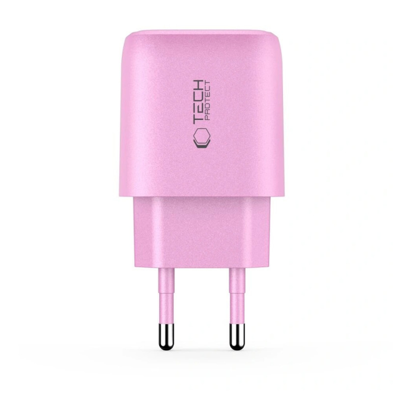 Tech-Protect NCA30 Carregador de rede USB-A, USB-C PD 30W / QC3.0 rosa bebé